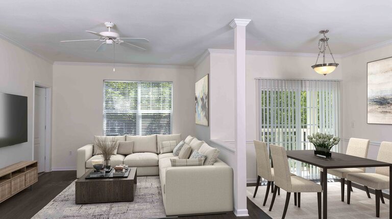 Spacious Living Area with Crown Molding